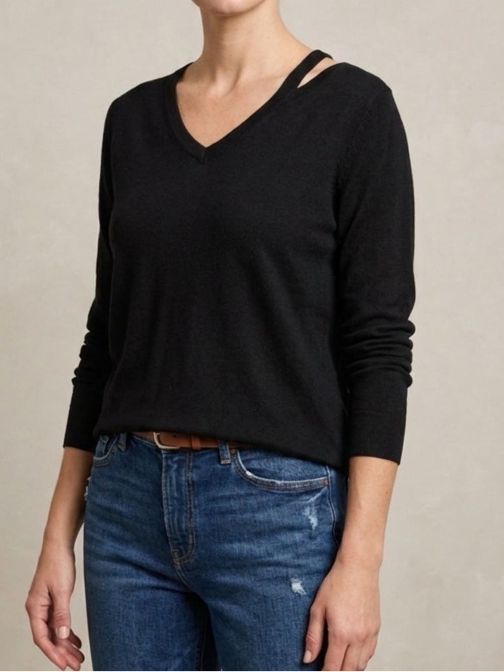 Women’s Black V-Neck Sweater - Lightweight Everyday Knit